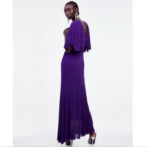 24.-🥰🥰ZARA Metallic Purple Cape Maxi Dress🥰🥰 - Picture 2 of 15
